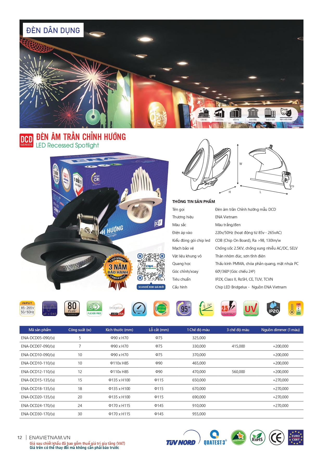 Bảng giá đèn led Ena 2026